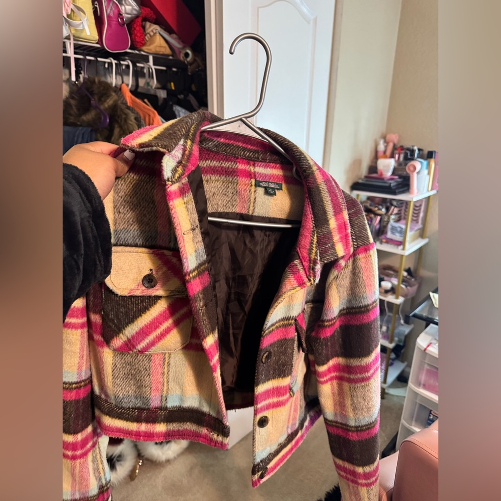 Woolrich Women's Plaid Jacket - Pink, Brown, Cream